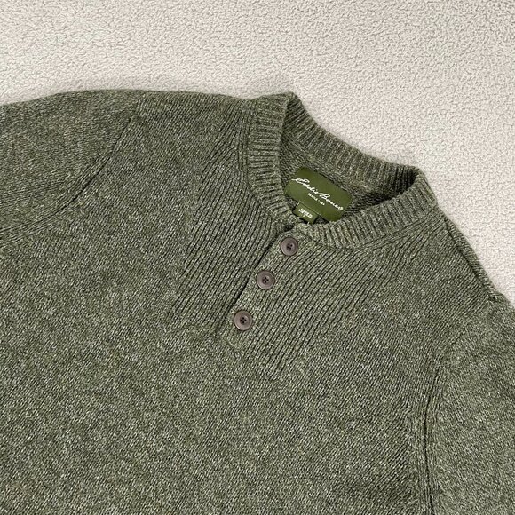 Eddie Bauer Knit Sweater Men L Olive Wool Blend Henley - Picture 1 of 8